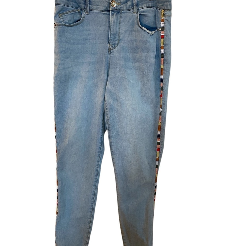 Women's Light Blue Jeans with Multicolor Stripe